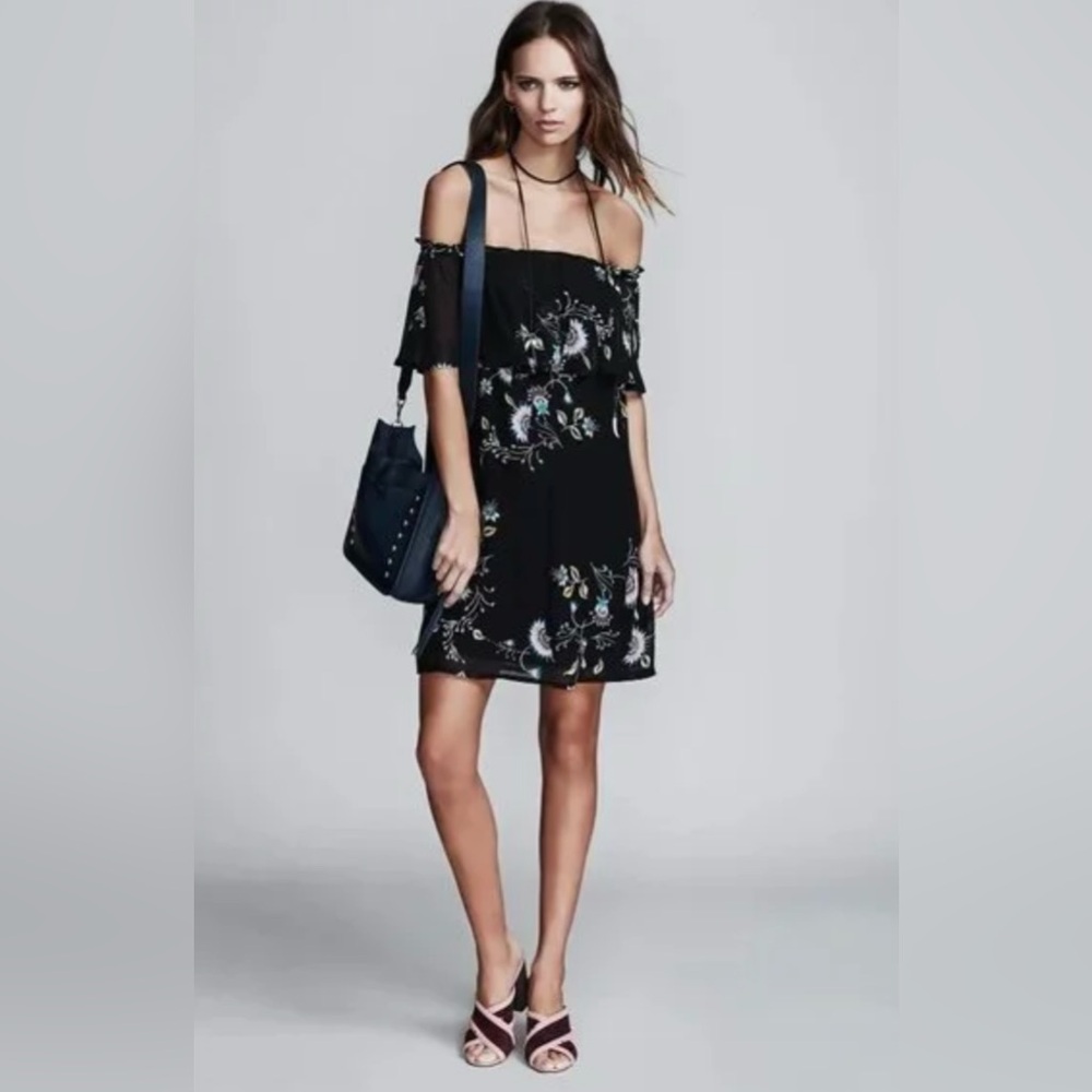 Rebecca Minkoff Dawson Floral Off-the-Shoulder Ruffle Mini Dress Size Medium